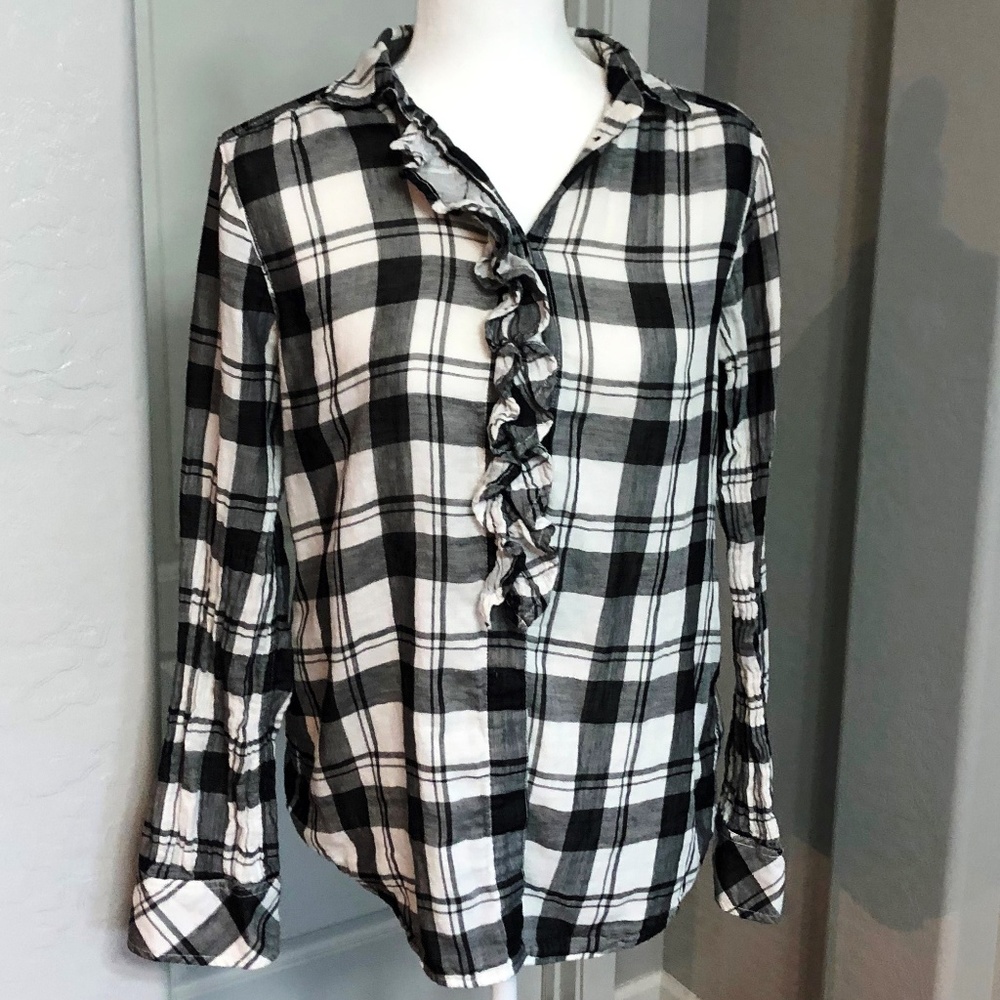 Gap Plaid Ruffled Button Down